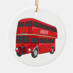 Double-decker bus cartoon illustration ceramic tree decoration