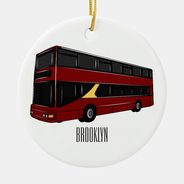 Double-decker bus cartoon illustration ceramic tree decoration (Front)