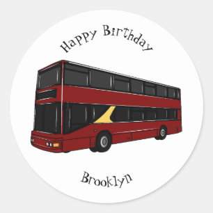 Double-decker bus cartoon illustration classic round sticker