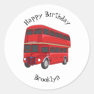 Double-decker bus cartoon illustration  classic round sticker