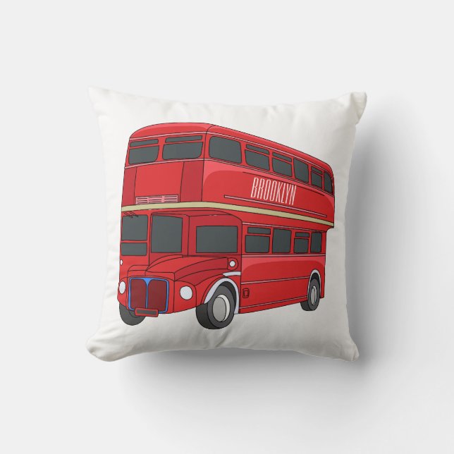 Double-decker bus cartoon illustration cushion (Front)
