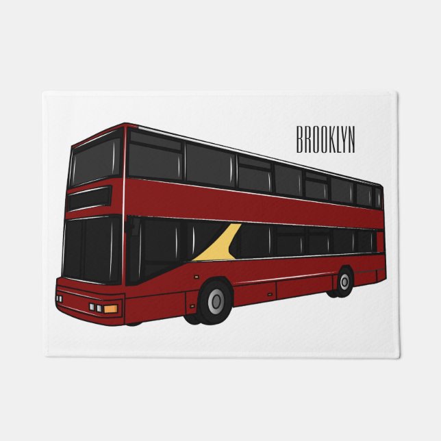 Double-decker bus cartoon illustration doormat (Front)