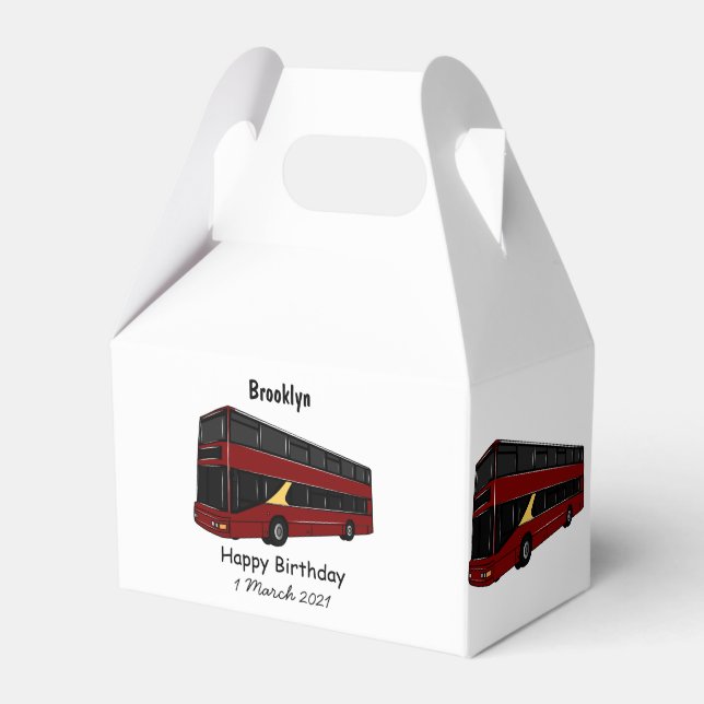Double-decker bus cartoon illustration favour box (Front Side)