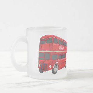Double-decker bus cartoon illustration frosted glass coffee mug