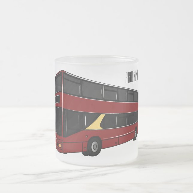 Double-decker bus cartoon illustration frosted glass coffee mug (Center)
