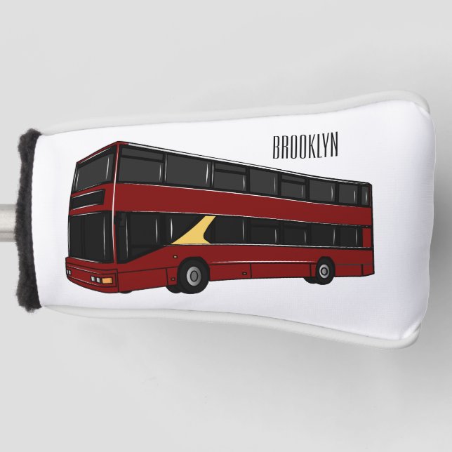 Double-decker bus cartoon illustration golf head cover (Front)