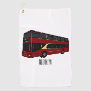 Double-decker bus cartoon illustration golf towel