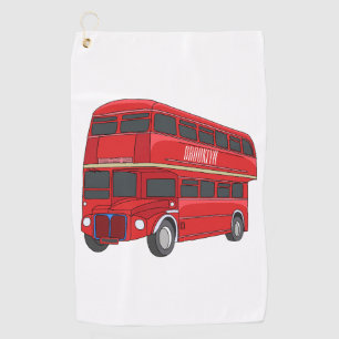 Double-decker bus cartoon illustration golf towel