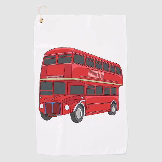 Double-decker bus cartoon illustration golf towel (Front)