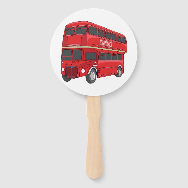 Double-decker bus cartoon illustration hand fan (Front)