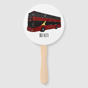 Double-decker bus cartoon illustration hand fan