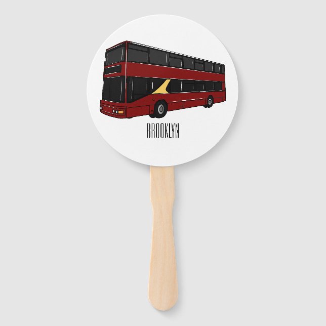 Double-decker bus cartoon illustration hand fan (Front)