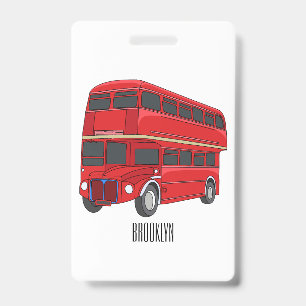 Double-decker bus cartoon illustration ID badge