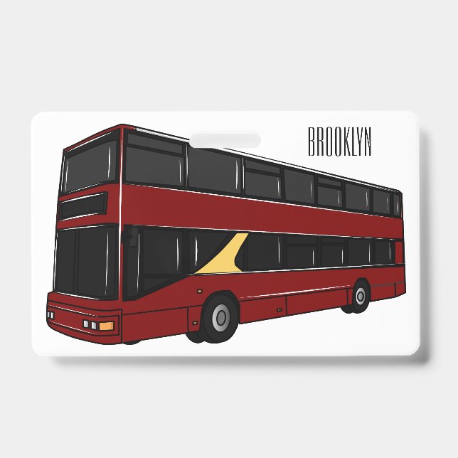 Double-decker bus cartoon illustration ID badge (Front)