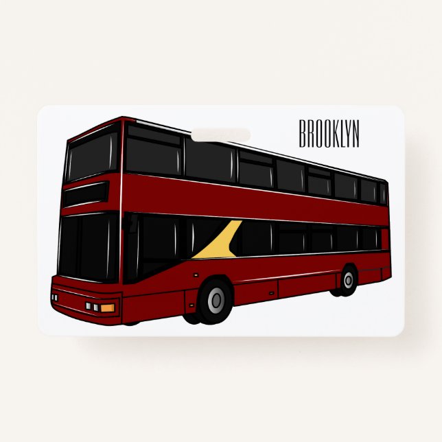 Double-decker bus cartoon illustration ID badge (Front)