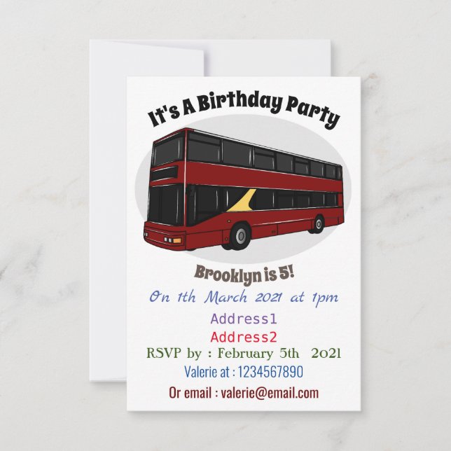 Double-decker bus cartoon illustration invitation (Front)