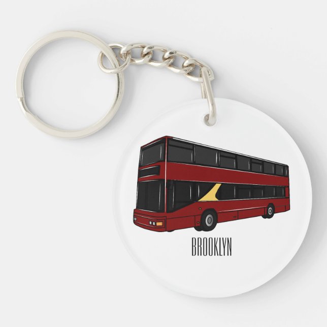 Double-decker bus cartoon illustration key ring (Front)