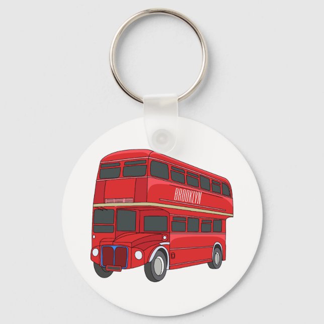 Double-decker bus cartoon illustration key ring (Front)