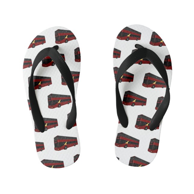 Double-decker bus cartoon illustration kid's flip flops (Footbed)