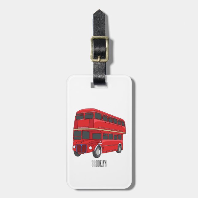 Double-decker bus cartoon illustration luggage tag (Front Vertical)