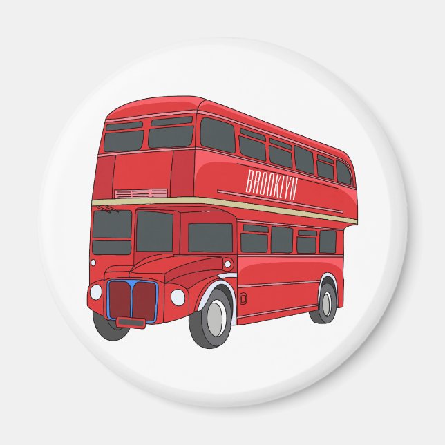 Double-decker bus cartoon illustration magnet (Front)