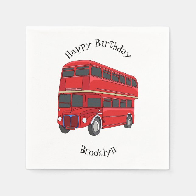 Double-decker bus cartoon illustration napkin (Front)