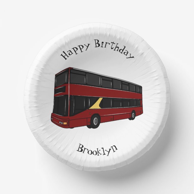 Double-decker bus cartoon illustration paper plate (Front)