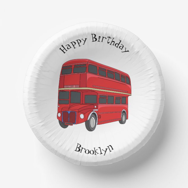 Double-decker bus cartoon illustration  paper plate (Front)