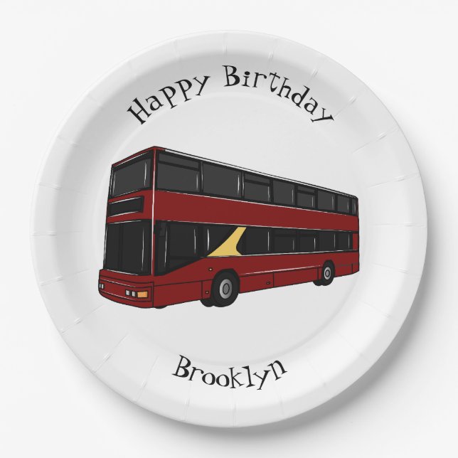 Double-decker bus cartoon illustration paper plate (Front)