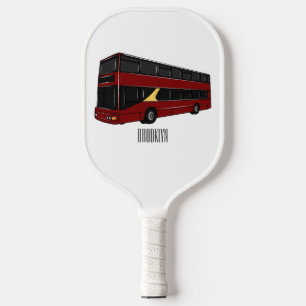 Double-decker bus cartoon illustration pickleball paddle