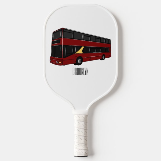 Double-decker bus cartoon illustration pickleball paddle (Front)
