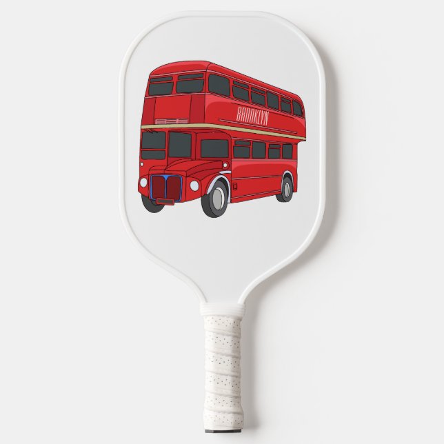 Double-decker bus cartoon illustration pickleball paddle (Front)
