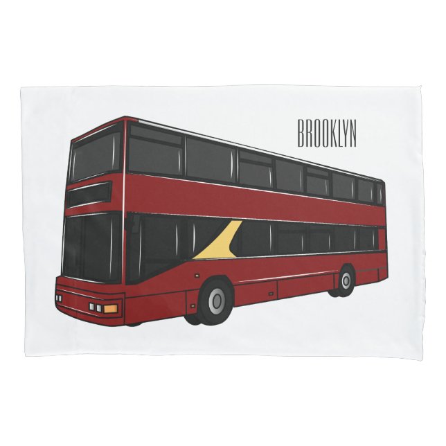 Double-decker bus cartoon illustration pillowcase (Front)