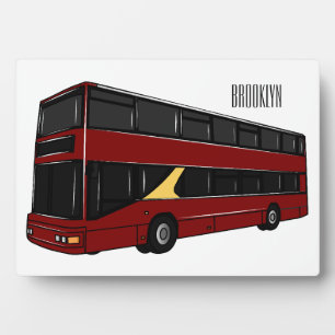 Double-decker bus cartoon illustration plaque