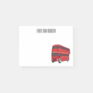 Double-decker bus cartoon illustration  post-it notes