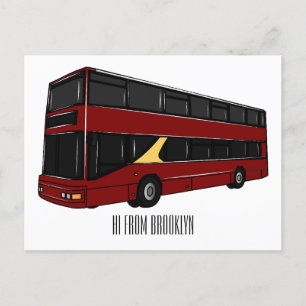 Double-decker bus cartoon illustration postcard