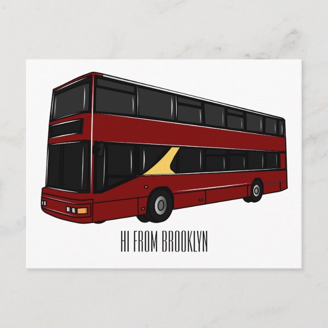 Double-decker bus cartoon illustration postcard (Front)