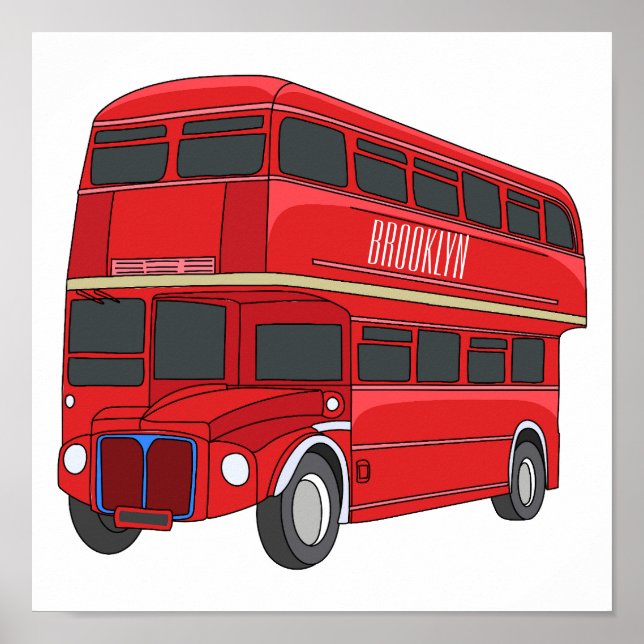 Double-decker bus cartoon illustration poster (Front)