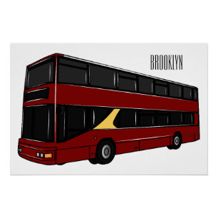 Double-decker bus cartoon illustration poster