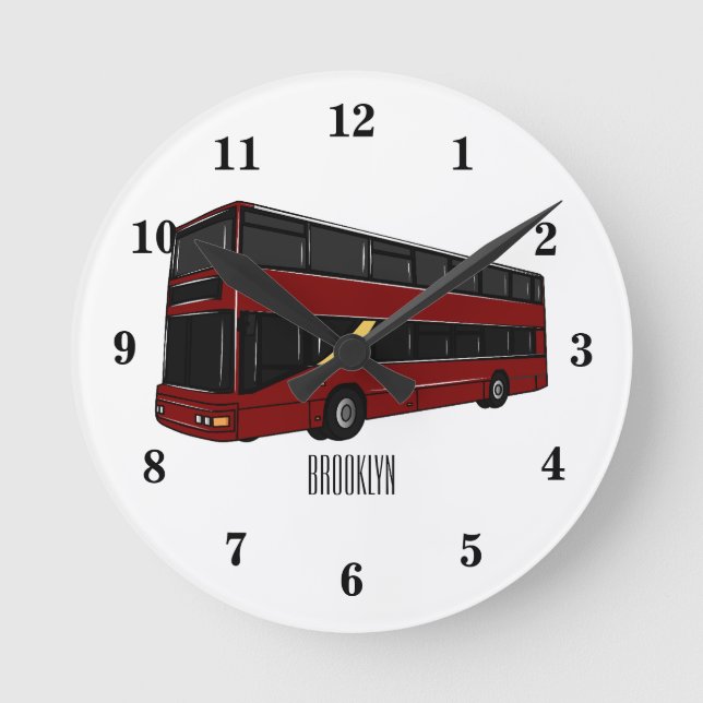 Double-decker bus cartoon illustration round clock (Front)