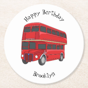 Double-decker bus cartoon illustration  round paper coaster