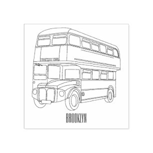 Double-decker bus cartoon illustration rubber stamp