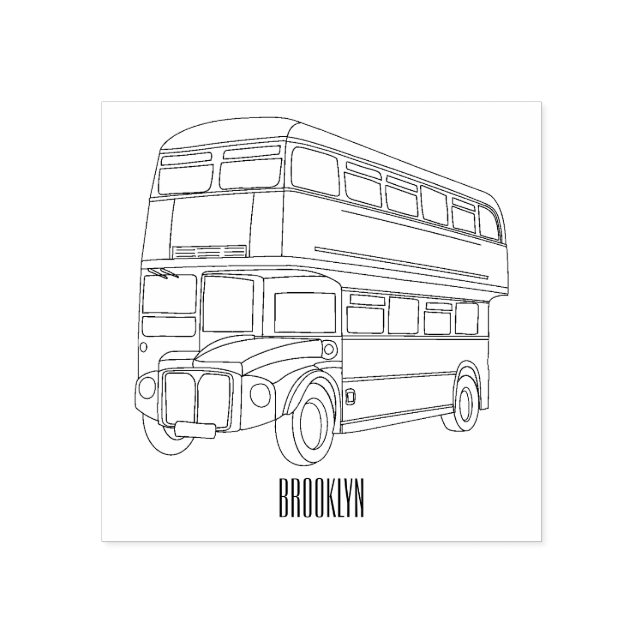 Double-decker bus cartoon illustration rubber stamp (Imprint)