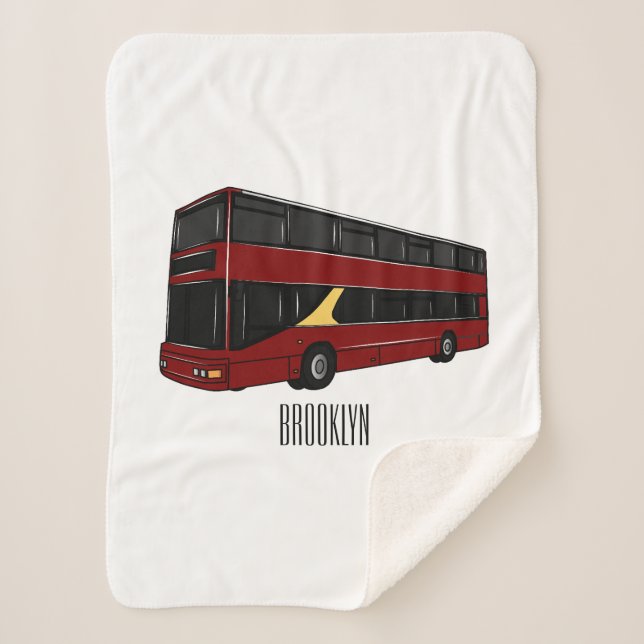 Double-decker bus cartoon illustration sherpa blanket (Front)