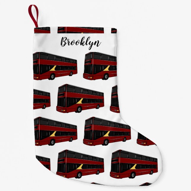 Double-decker bus cartoon illustration small christmas stocking (Front)