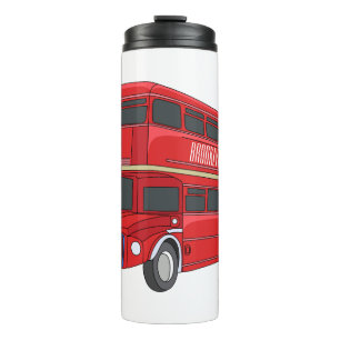 Double-decker bus cartoon illustration thermal tumbler