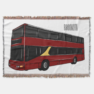 Double-decker bus cartoon illustration throw blanket