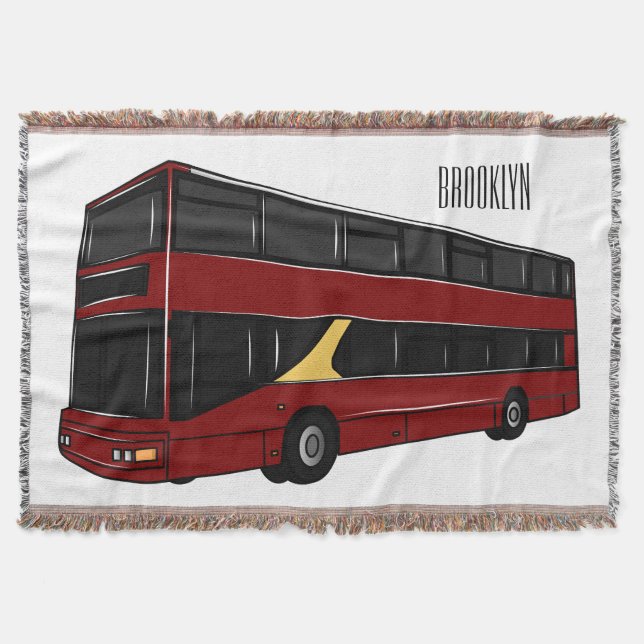 Double-decker bus cartoon illustration throw blanket (Front)