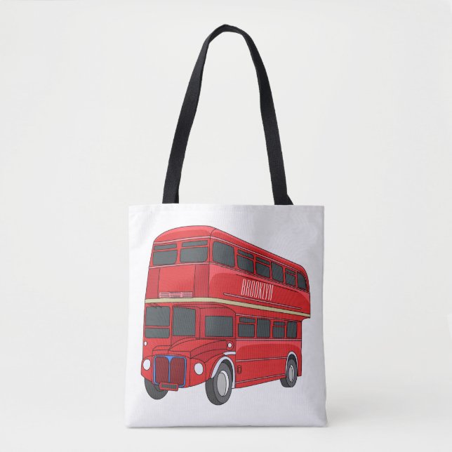 Double-decker bus cartoon illustration tote bag (Front)