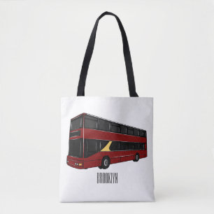 Double-decker bus cartoon illustration tote bag